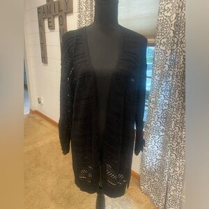 Maurice’s black open stitch cardigan. Size medium.